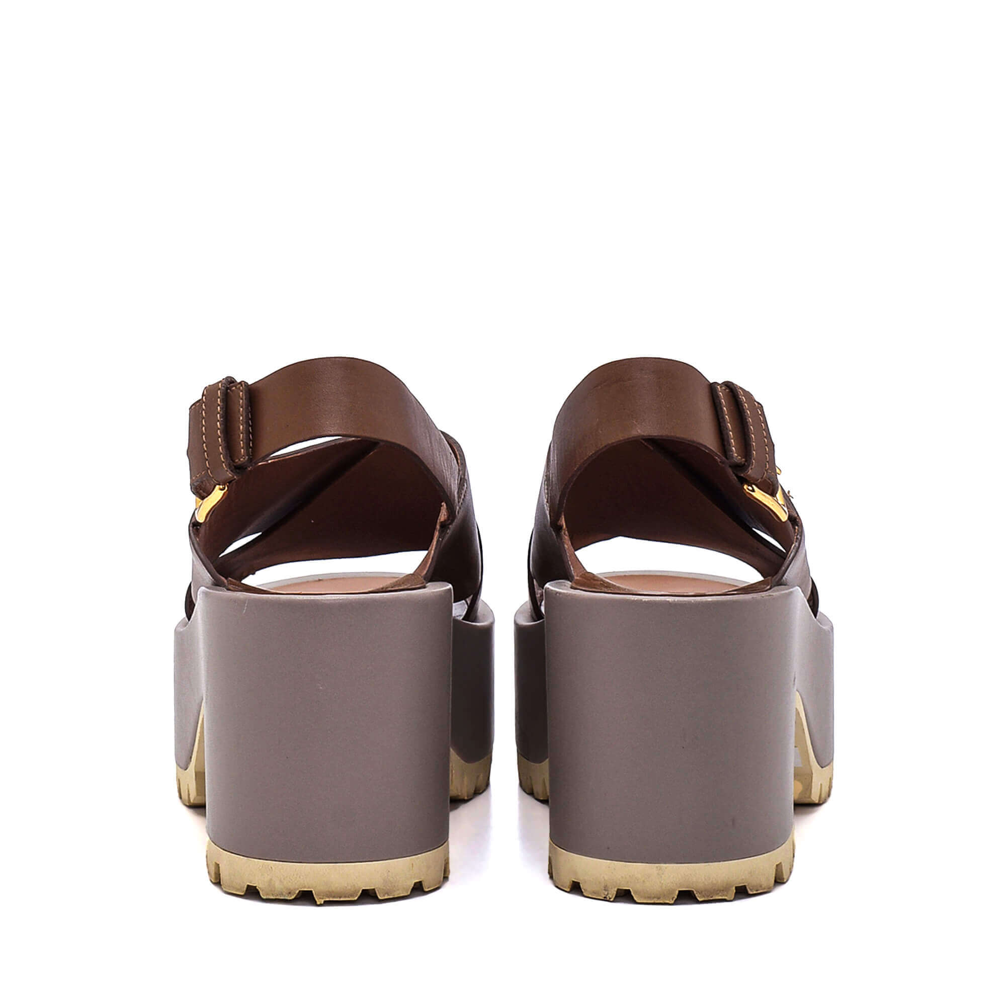 Marni - Brown & Grey Leather Cross Strap Platform Sandals